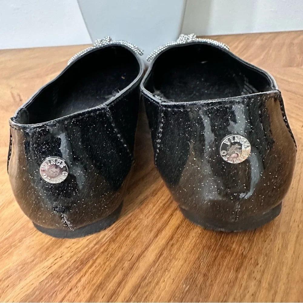 Vince Camuto Little Girls Black Sparkle Ballet Flats Silver Bow SZ 13 Party EUC
